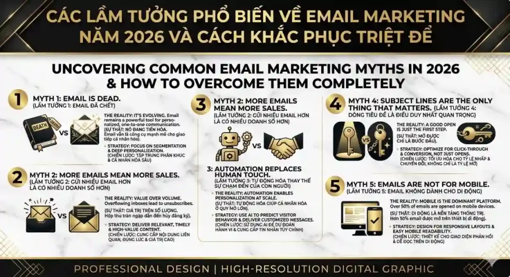 Các Lầm Tưởng Phổ Biến Về Email Marketing Năm 2026 Và Cách Khắc Phục Triệt Để