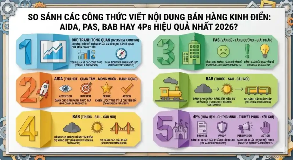 So Sánh Các Công Thức Viết Nội Dung Bán Hàng Kinh Điển: AIDA, PAS, BAB Hay 4Ps Hiệu Quả Nhất 2026?