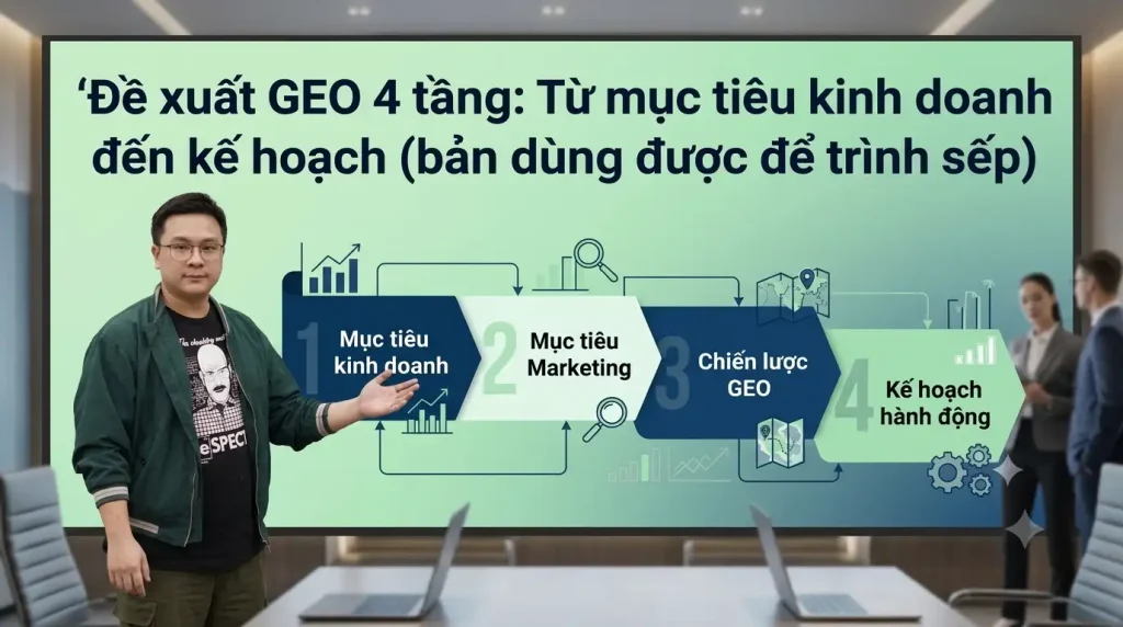 Đề xuất GEO 4 tầng: Từ mục tiêu kinh doanh đến kế hoạch (bản dùng được để trình sếp)